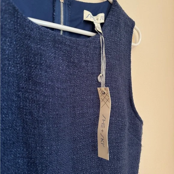 She + Sky Navy Textured Sleeveless Ruffle Hem Dress Size Large NWT - Picture 6 of 7